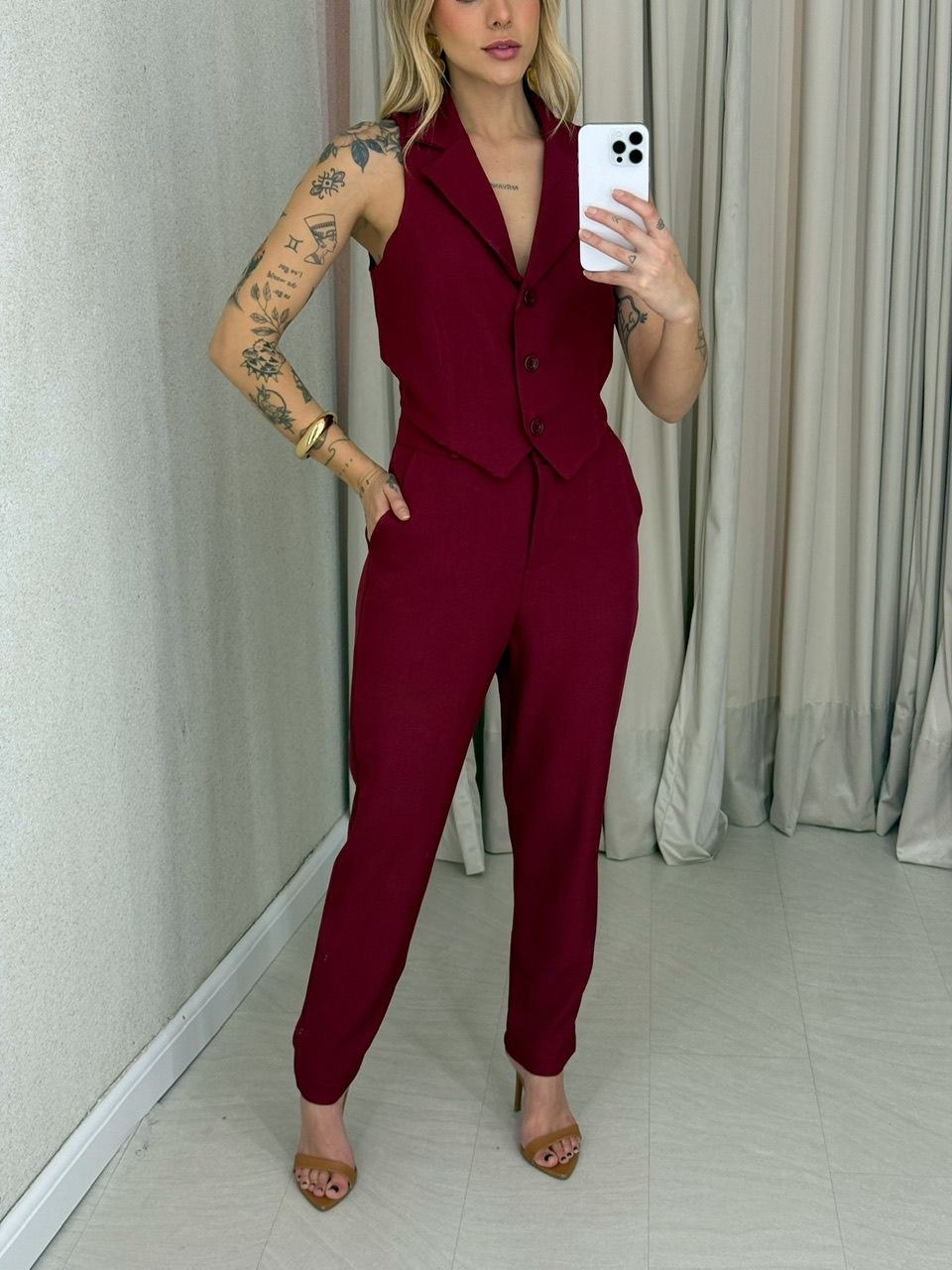 CONJUNTO ELISETE CALÇA VINHO