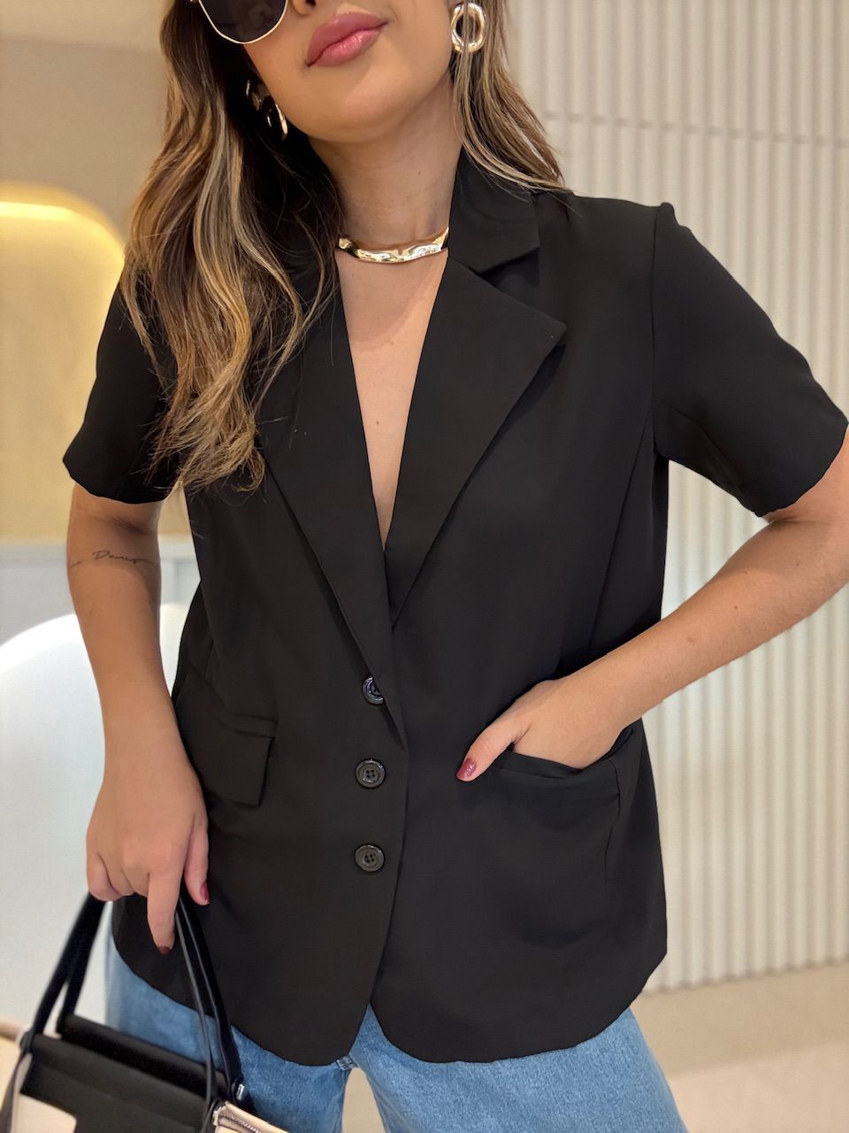 BLAZER EDINA MANGA CURTA PRETO - 0064570032 - CAROLLA FERRARO