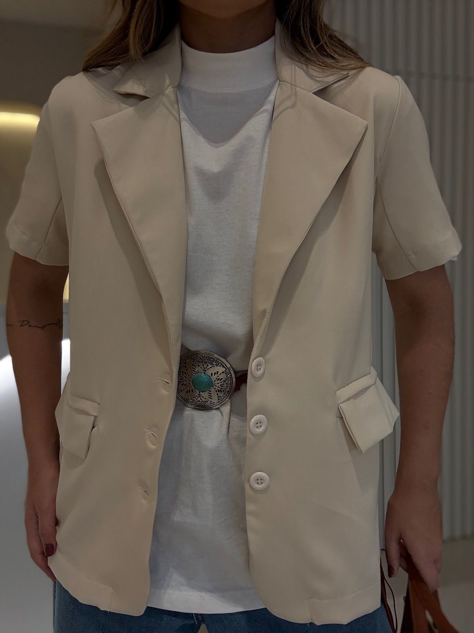 BLAZER EDINA MANGA CURTA AREIA