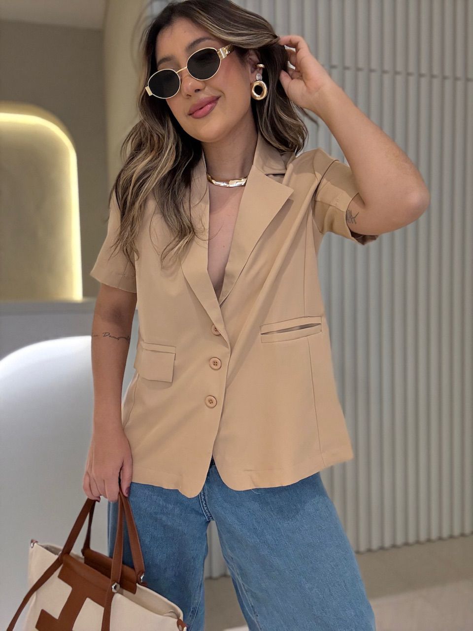 BLAZER EDINA MANGA CURTA NUDE - 0064570049 - CAROLLA FERRARO