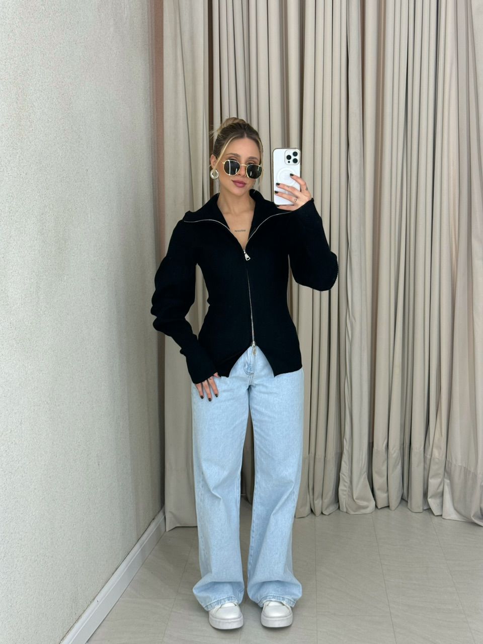 BLUSA FÁTIMA ZÍPER PRETA