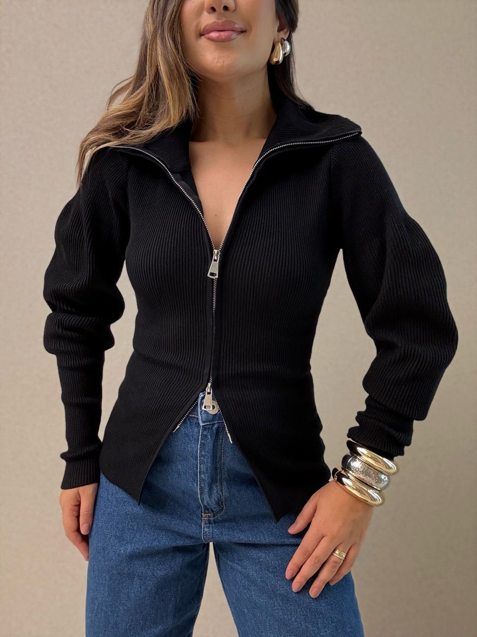 BLUSA FÁTIMA ZÍPER PRETA