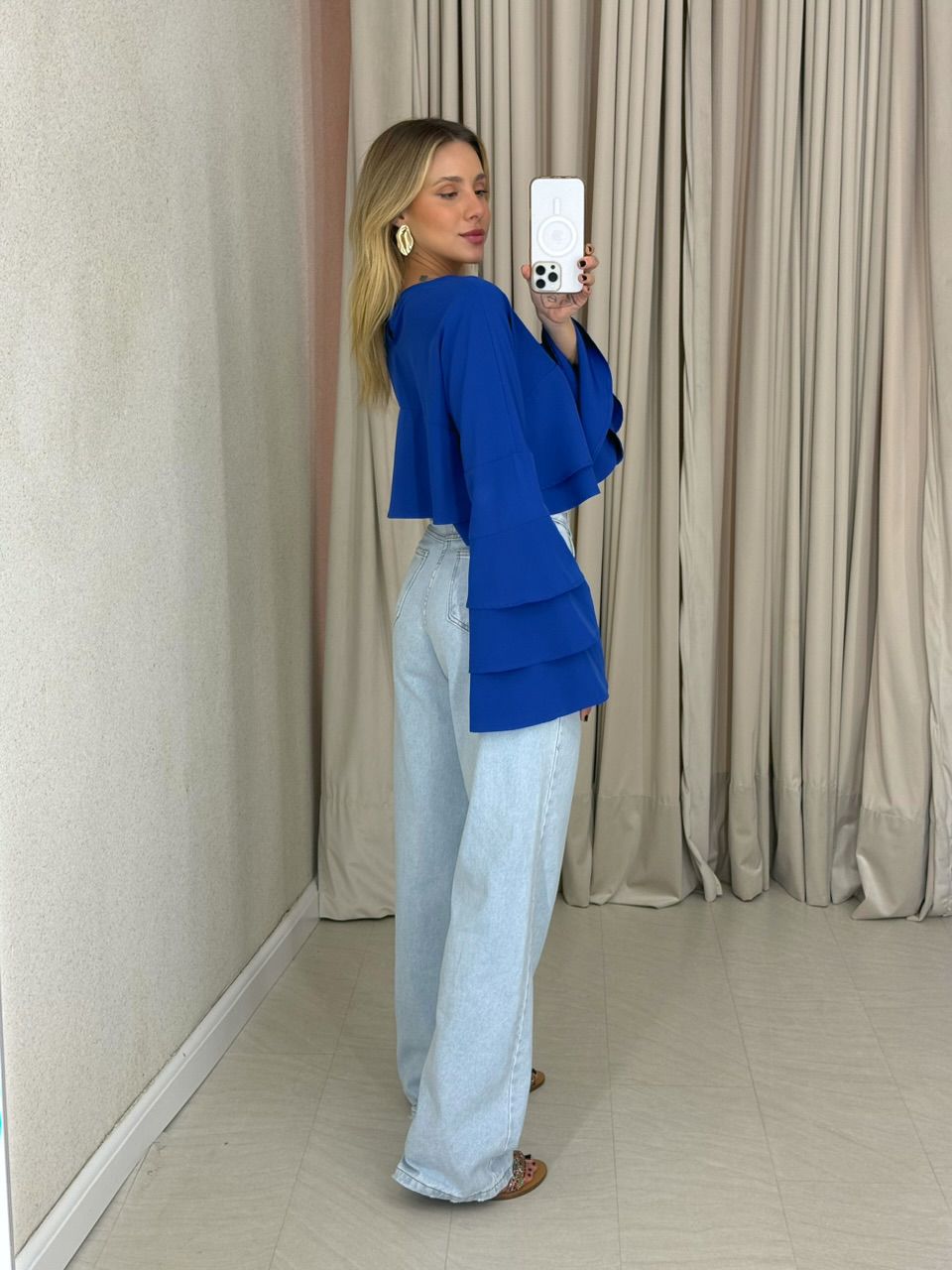 BLUSA JANAINA MANGA BABADO AZUL BIC