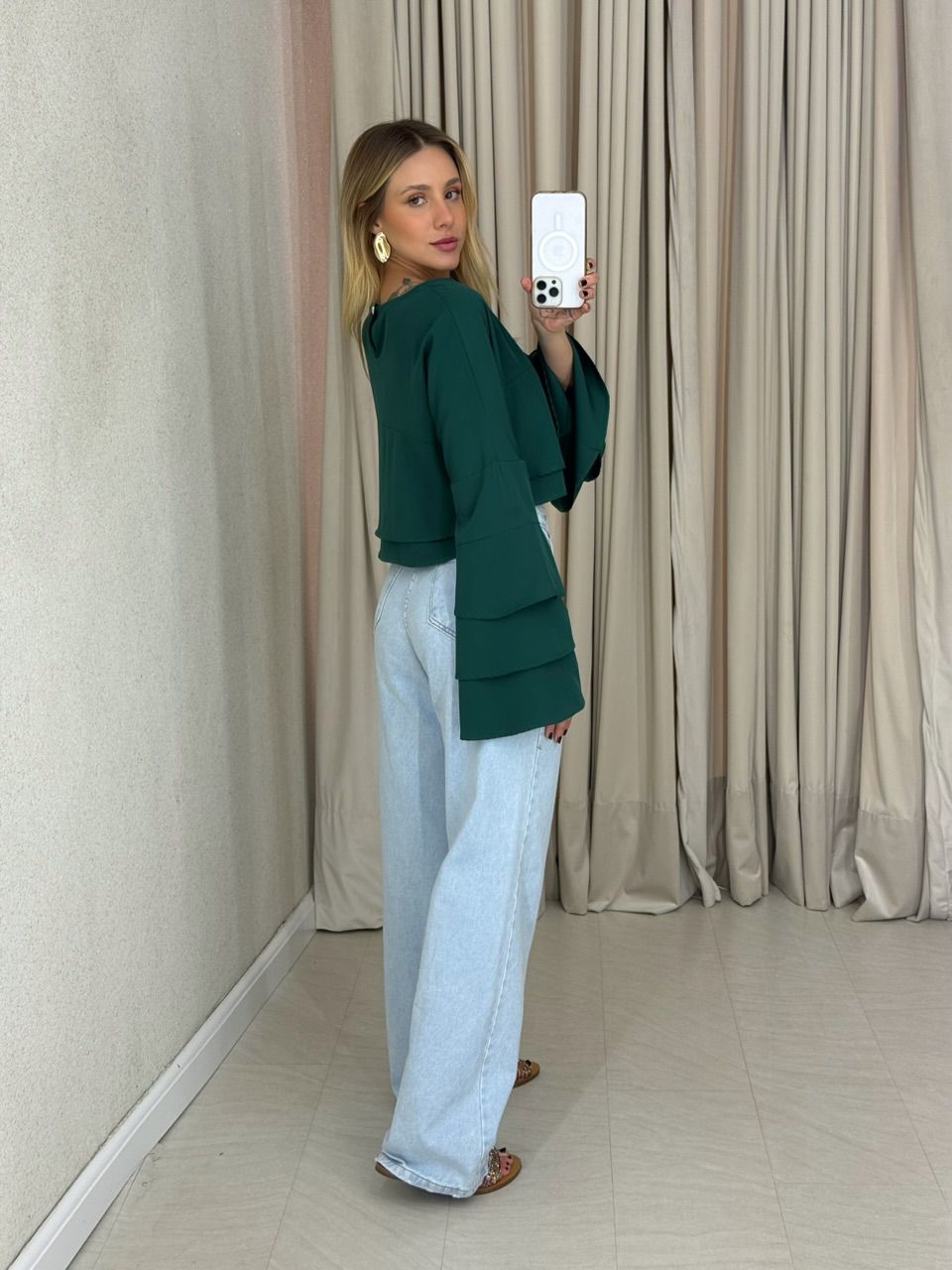 BLUSA JANAINA MANGA BABADO VERDE