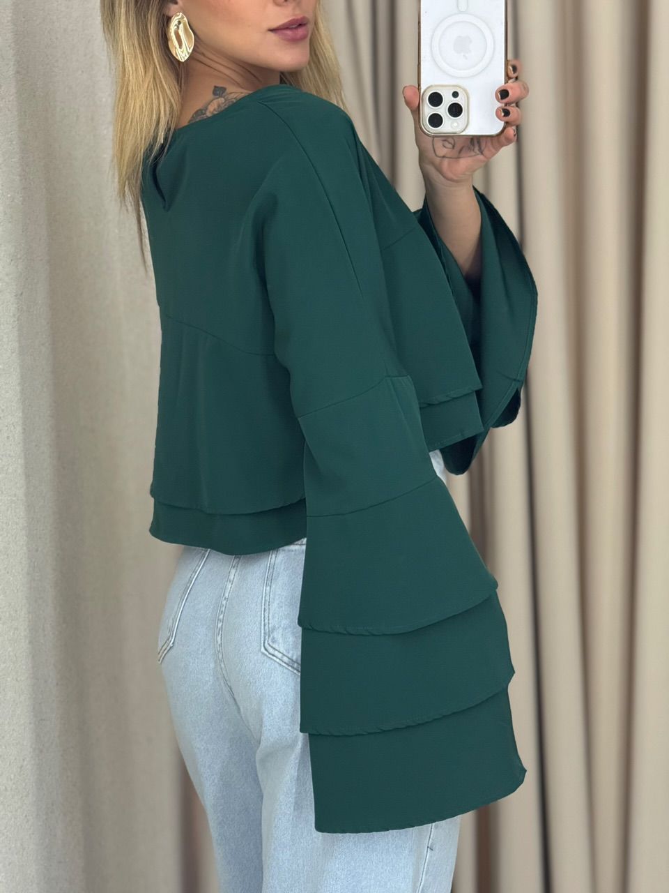 BLUSA JANAINA MANGA BABADO VERDE