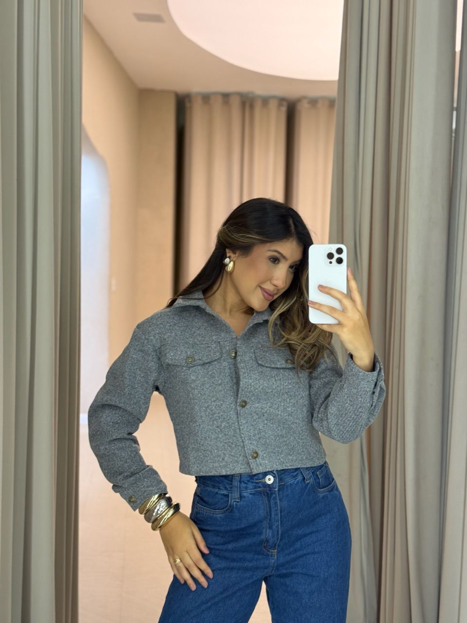 JAQUETA LAVINIA BOTÕES CINZA - 0066560091 - CAROLLA FERRARO