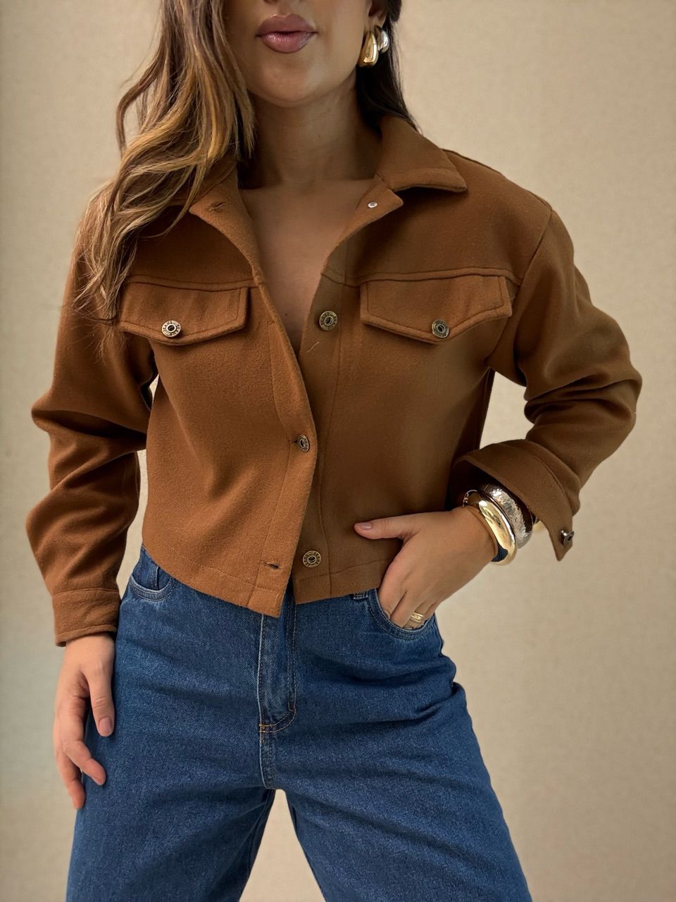 JAQUETA LAVINIA BOTÕES MARROM - 0066560054 - CAROLLA FERRARO