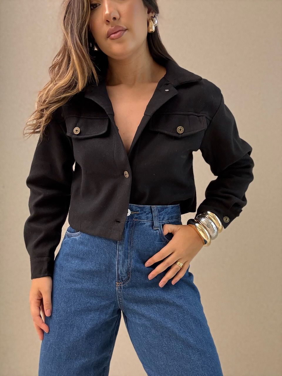 JAQUETA LAVINIA BOTÕES PRETO - 0066560032 - CAROLLA FERRARO