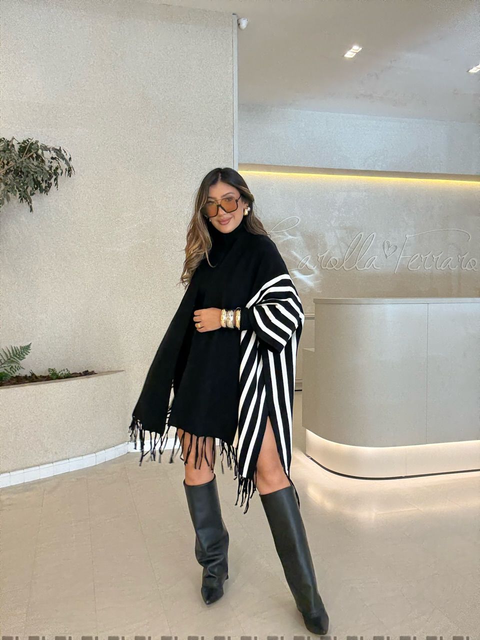 KIMONO ESTER LISTRADO PRETO