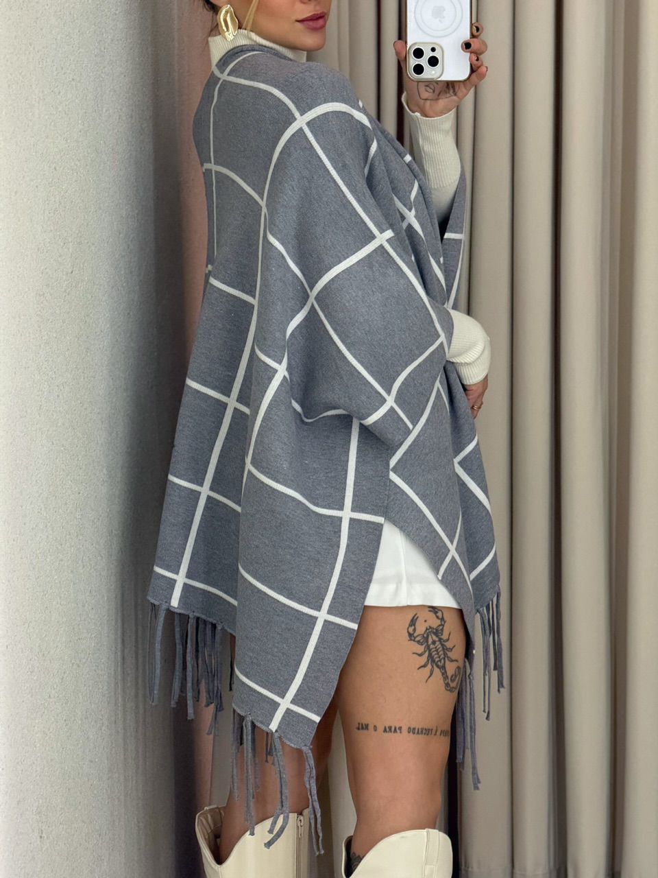 KIMONO MARCELA XADREZ CINZA