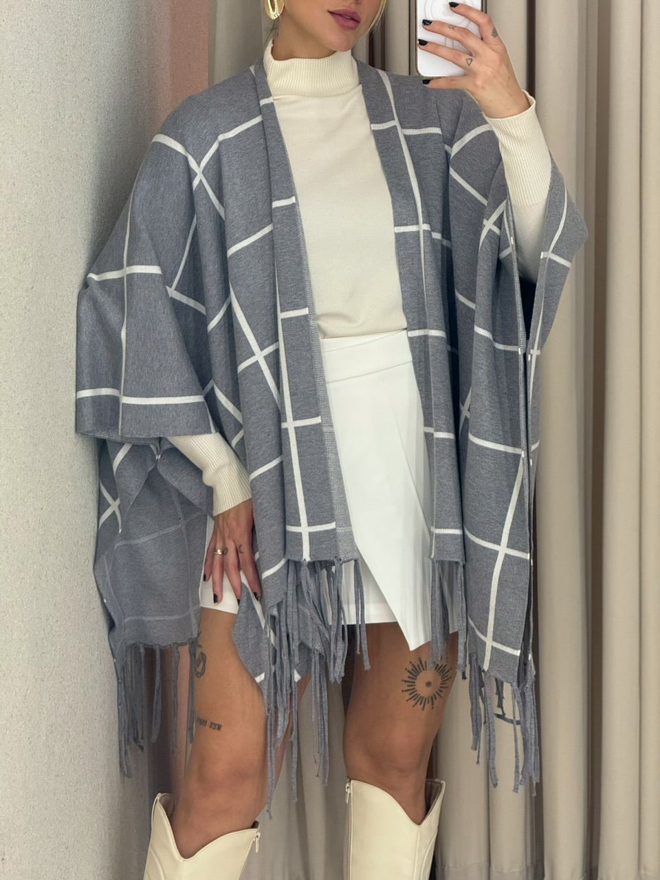 KIMONO MARCELA XADREZ CINZA