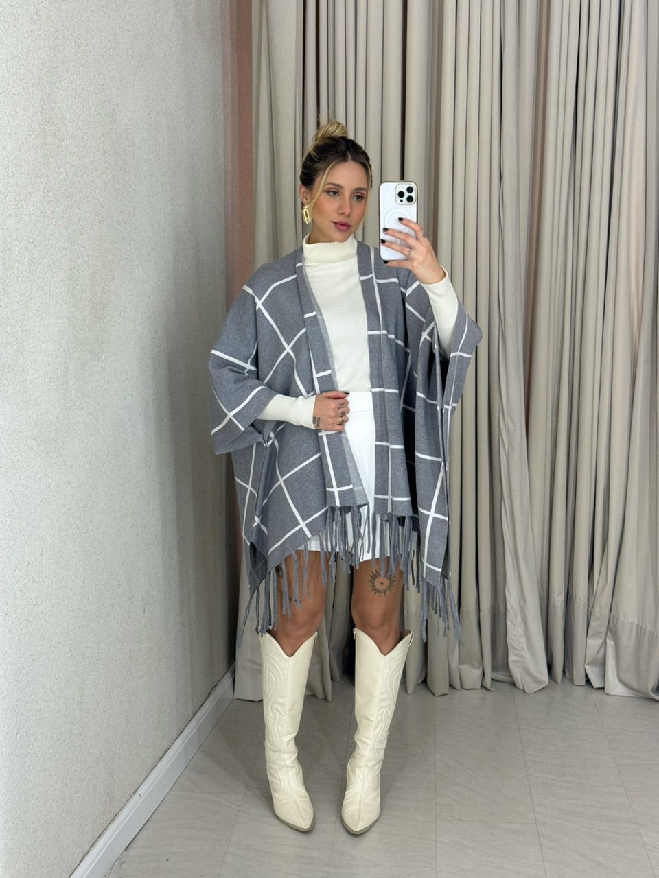 KIMONO MARCELA XADREZ CINZA
