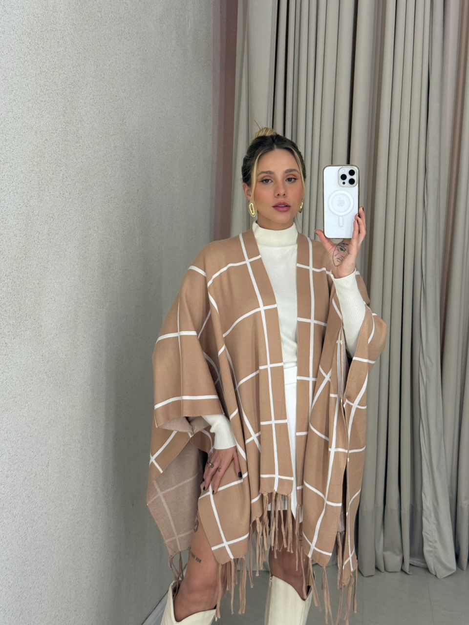 KIMONO MARCELA XADREZ NUDE
