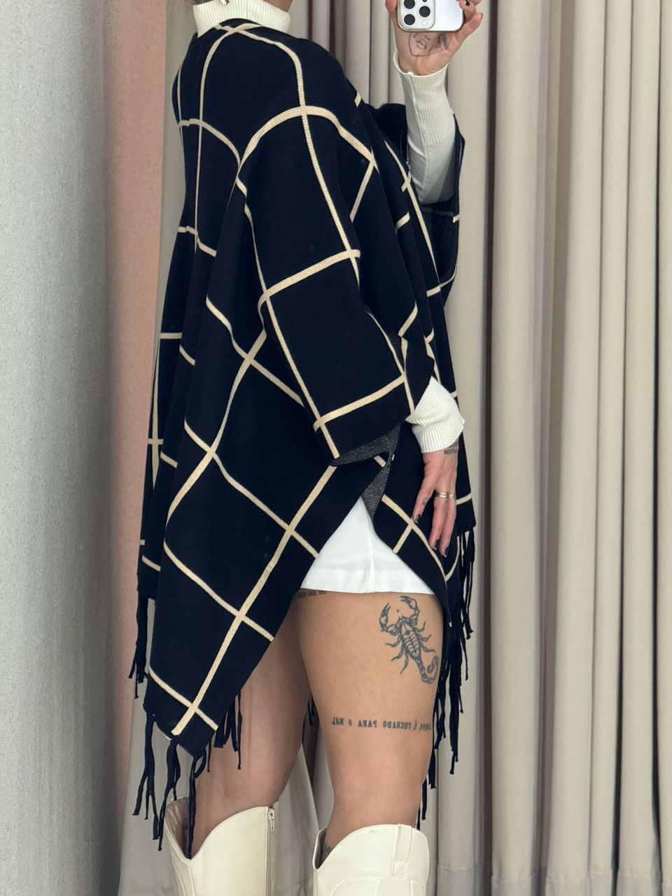KIMONO MARCELA XADREZ PRETO/AREIA
