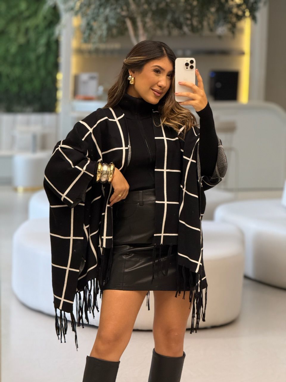 KIMONO MARCELA XADREZ PRETO/AREIA