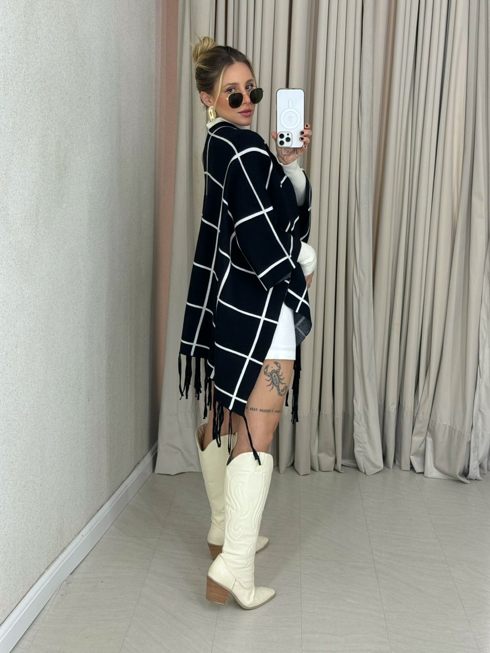 KIMONO MARCELA XADREZ PRETO/OFF