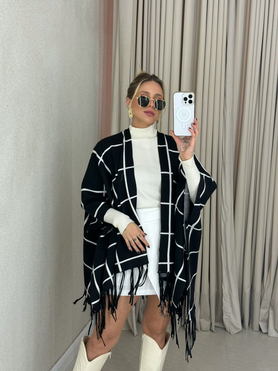 KIMONO MARCELA XADREZ PRETO/OFF
