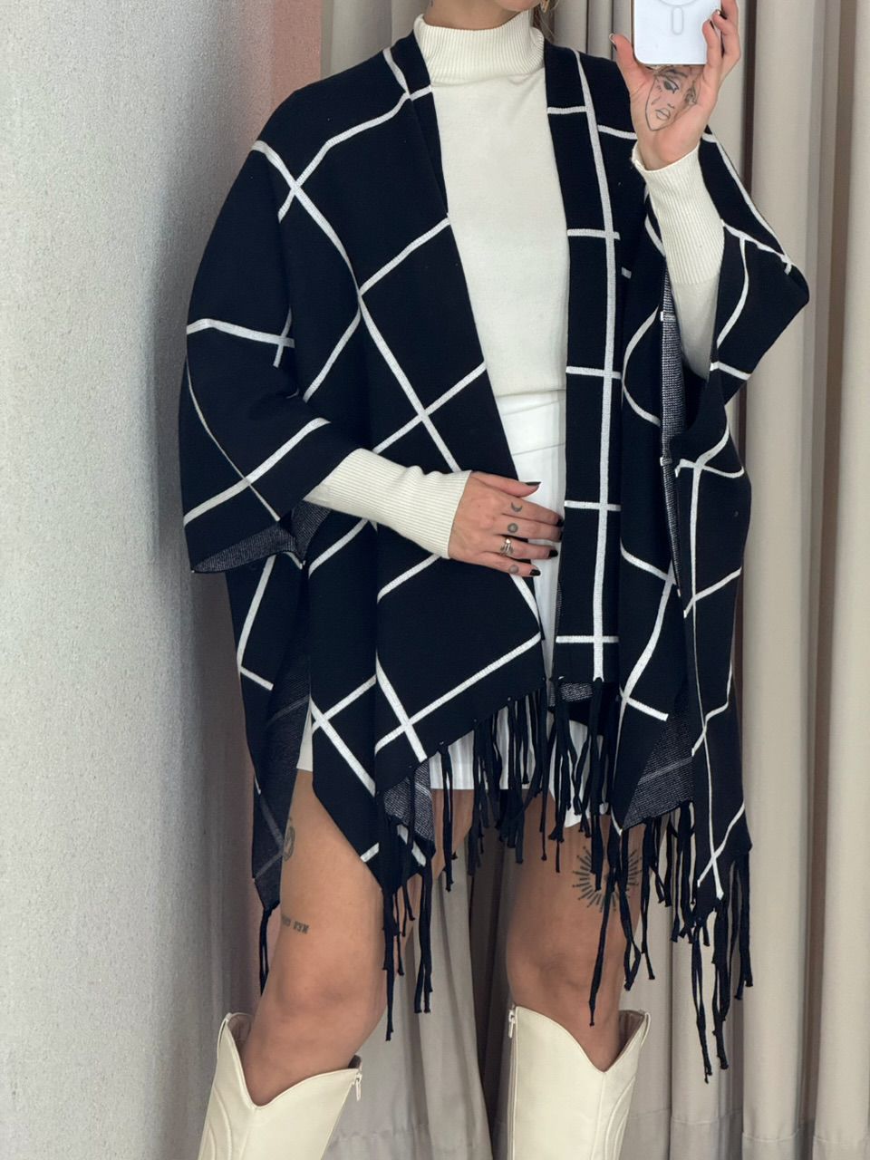 KIMONO MARCELA XADREZ PRETO/OFF