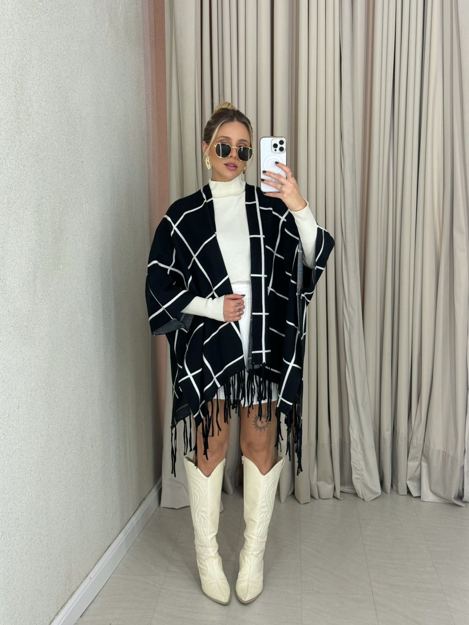 KIMONO MARCELA XADREZ PRETO/OFF