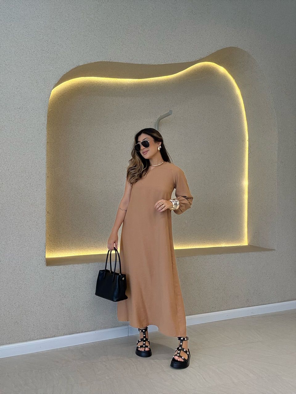 VESTIDO THAYNA NULA MANGA NUDE - 0066530049 - CAROLLA FERRARO
