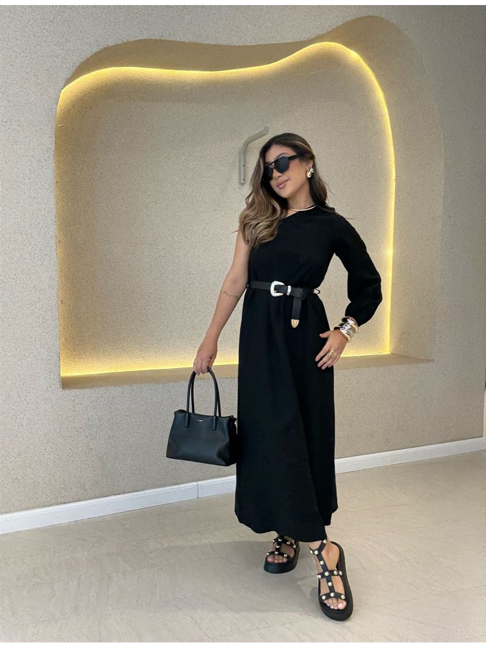 VESTIDO THAYNA NULA MANGA PRETO - 0066530032 - CAROLLA FERRARO
