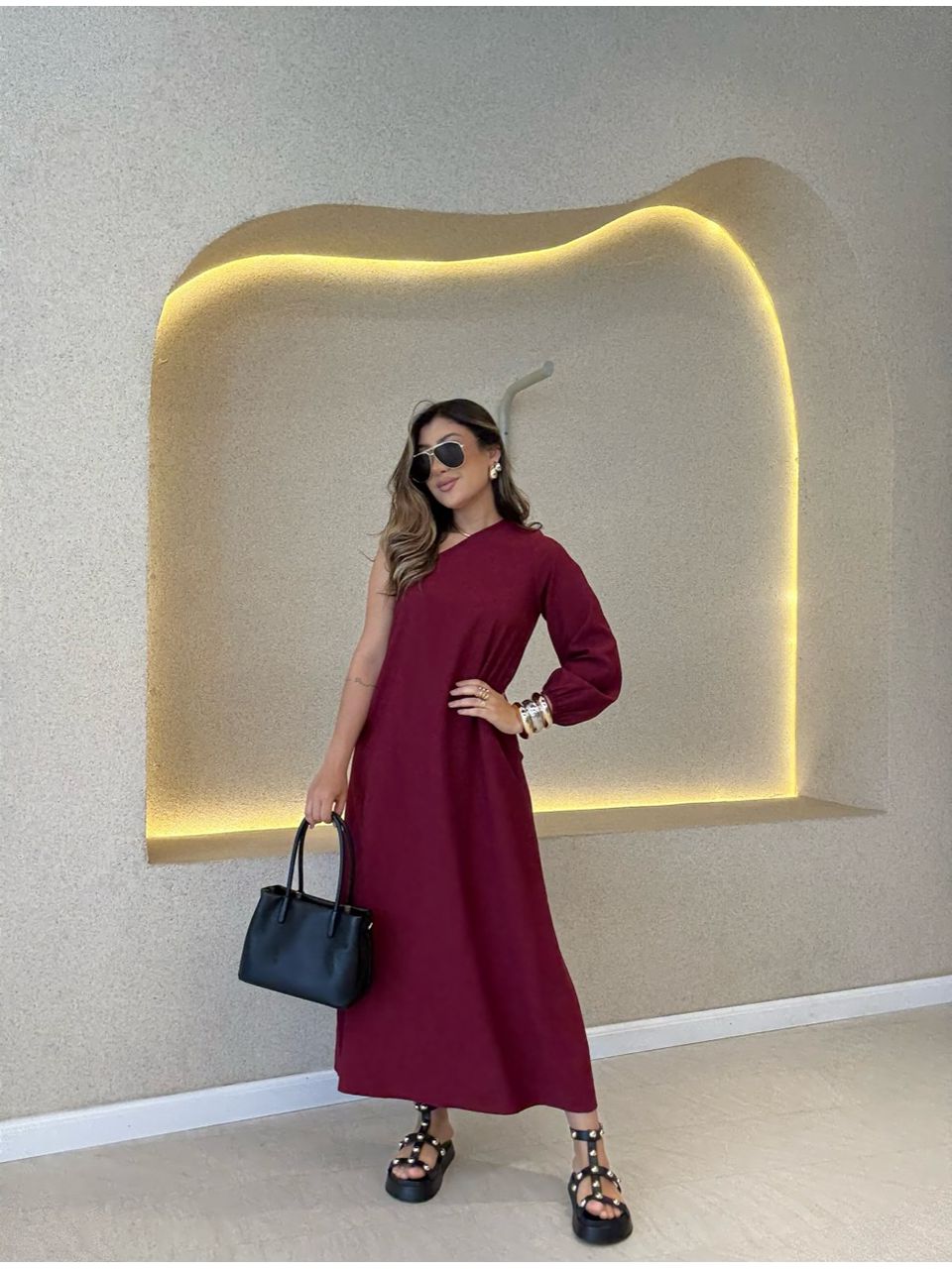 VESTIDO THAYNA NULA MANGA VINHO - 0066530168 - CAROLLA FERRARO