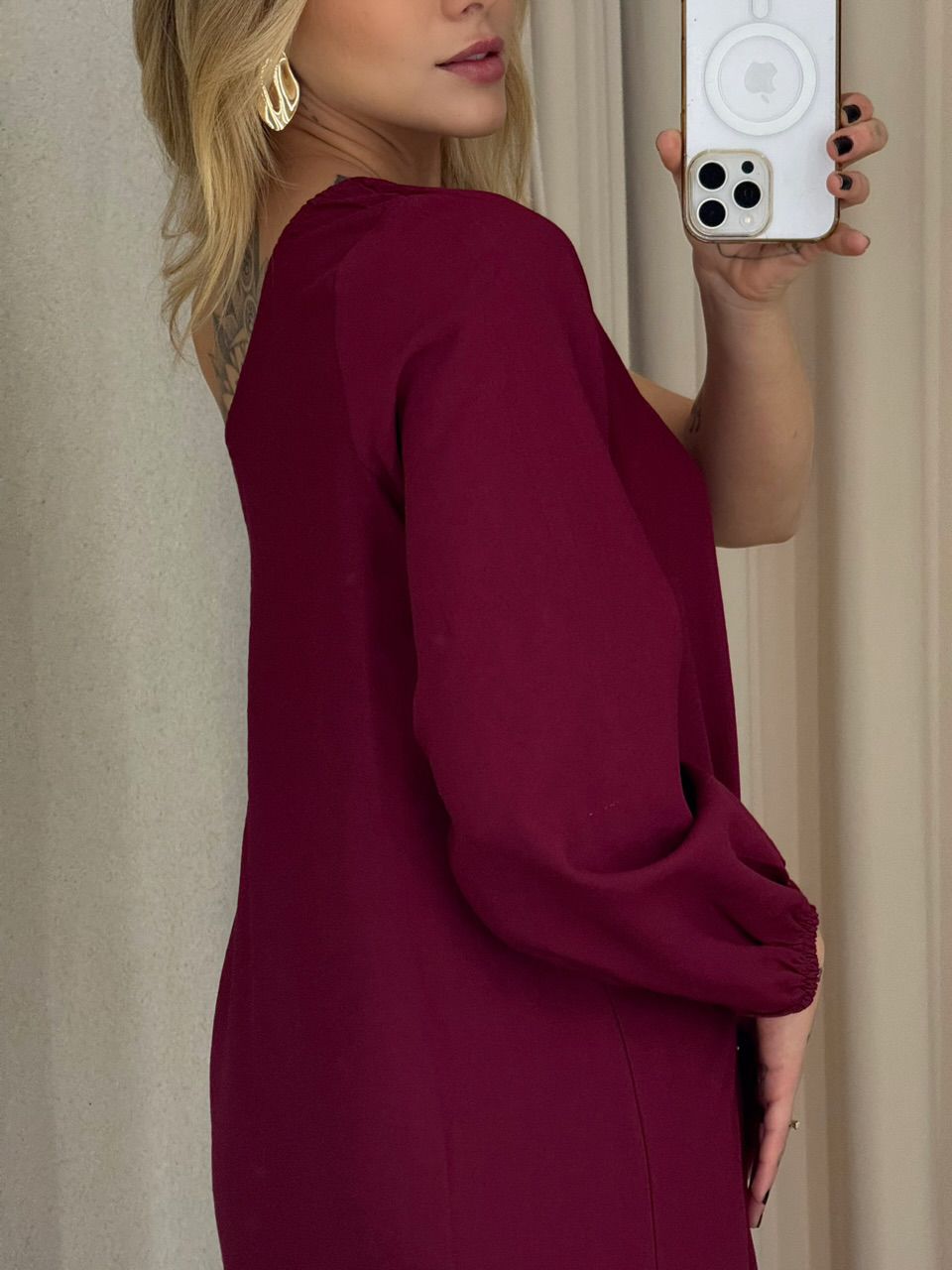 VESTIDO THAYNA NULA MANGA VINHO
