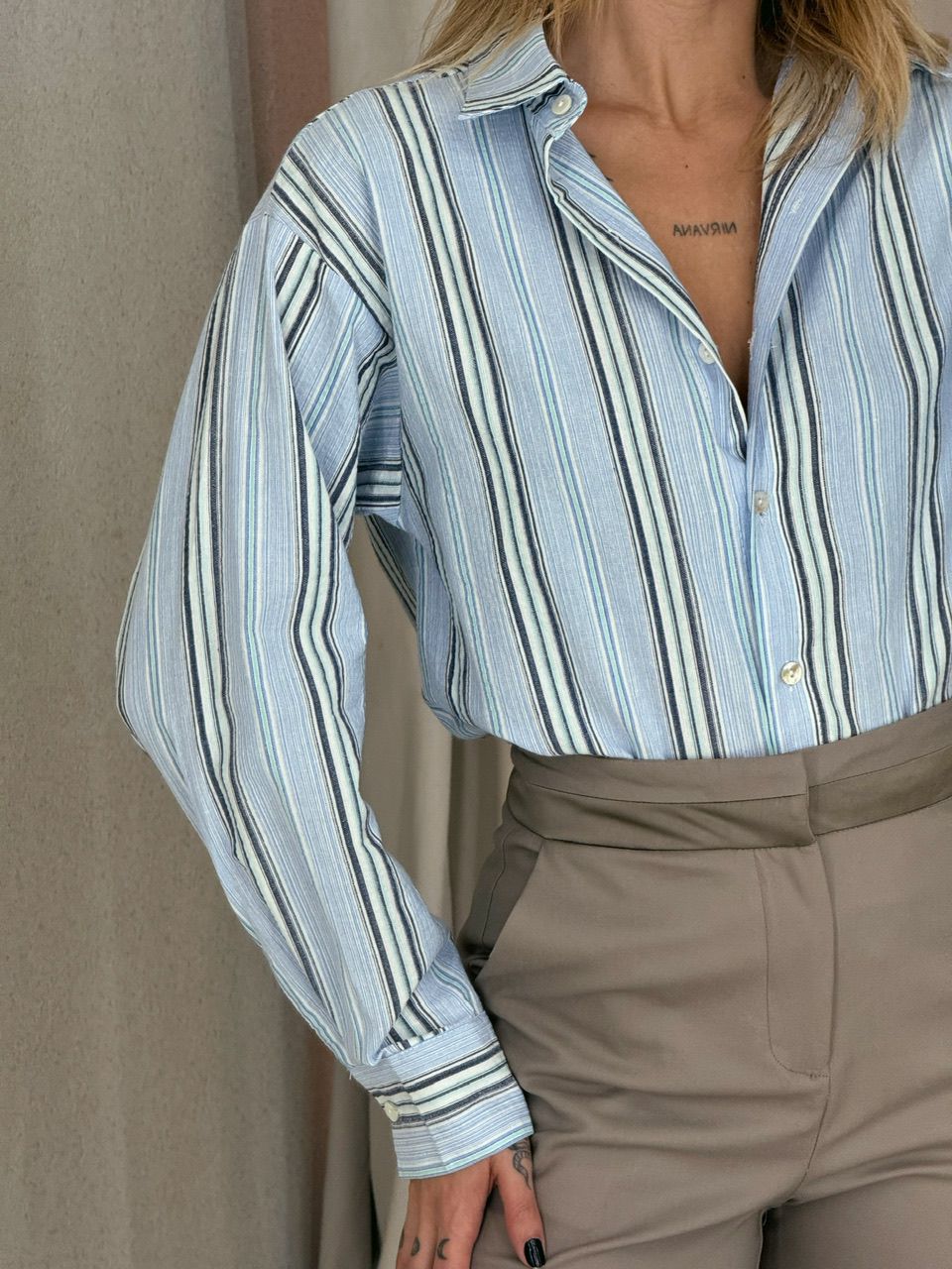 CAMISA SARA LISTRAS Azul Claro
