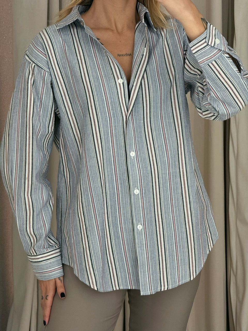 CAMISA SARA LISTRAS Azul Escuro