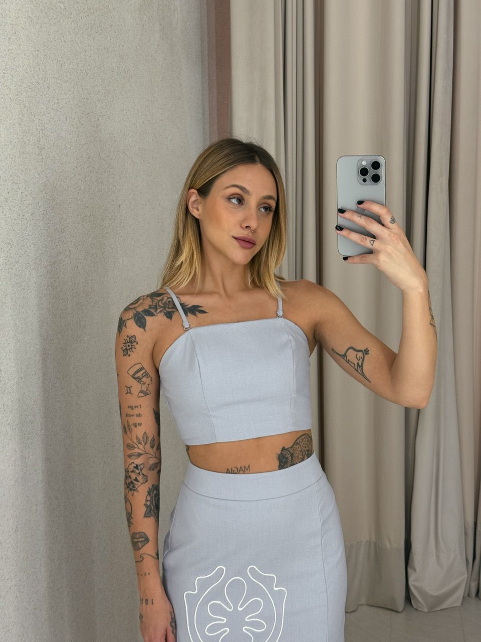 CONJUNTO HANNA TOP SAIA CINZA