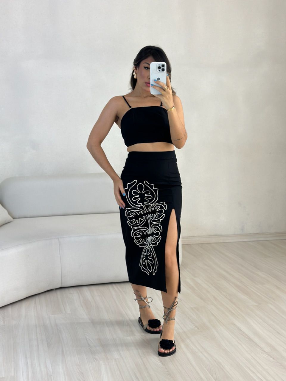 CONJUNTO HANNA TOP SAIA PRETO - 0055700032 - CAROLLA FERRARO