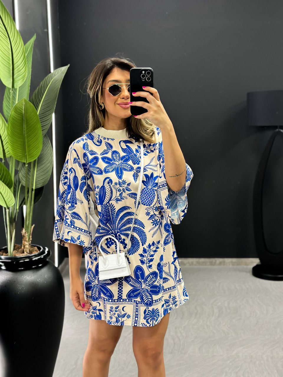 VESTIDO ESTAMPADO GOLA AZUL - 0044020109 - CAROLLA FERRARO