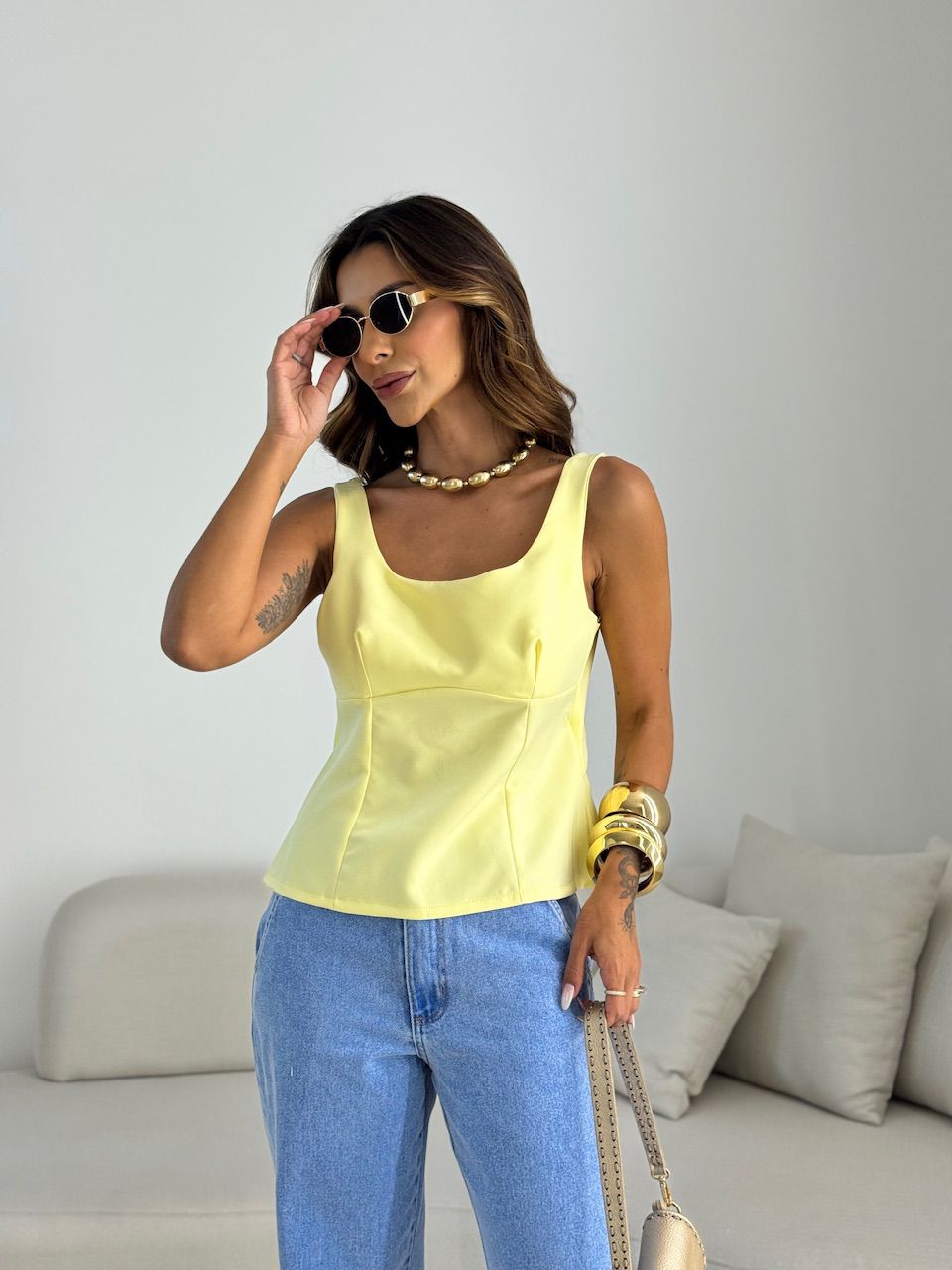 BLUSA DANDARA LAÇO YELLOW BUTTER