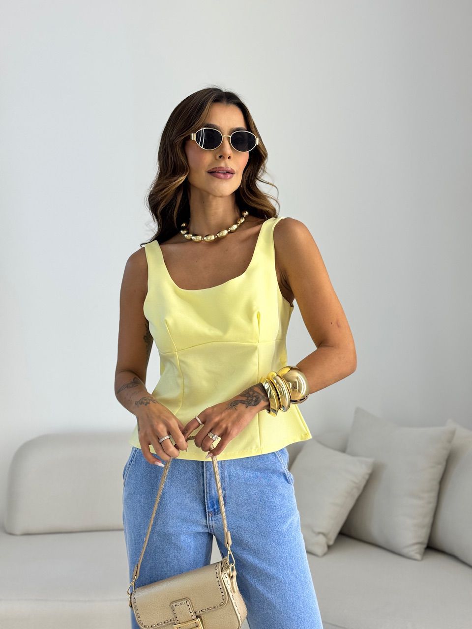 BLUSA DANDARA LAÇO YELLOW BUTTER - 0069500431 - CAROLLA FERRARO