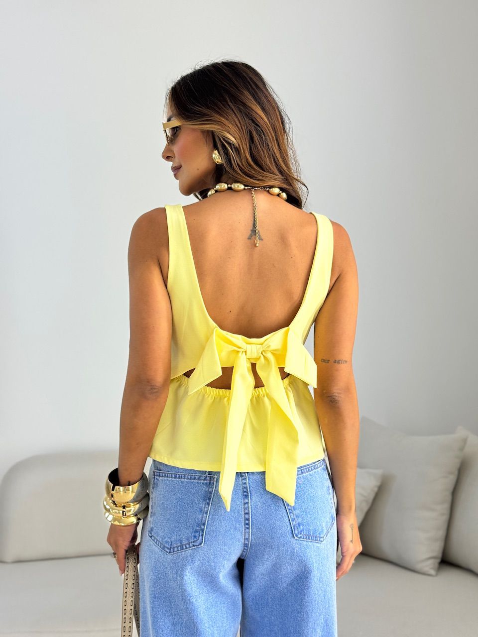 BLUSA DANDARA LAÇO YELLOW BUTTER