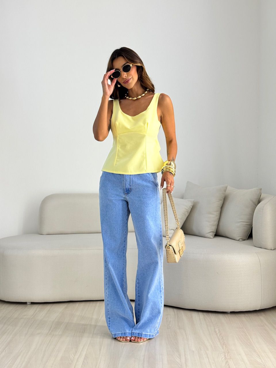BLUSA DANDARA LAÇO YELLOW BUTTER