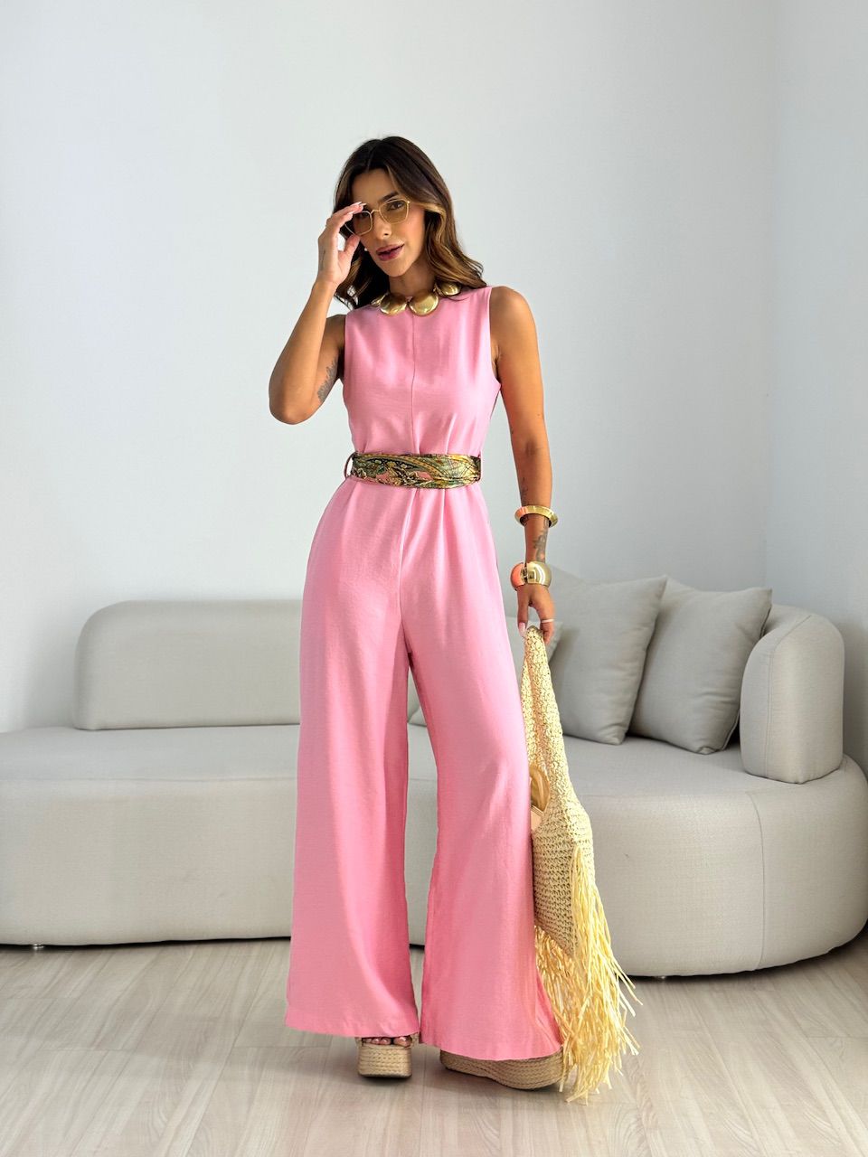 MACACÃO ALICIA FAIXA ROSA - 0069420031 - CAROLLA FERRARO