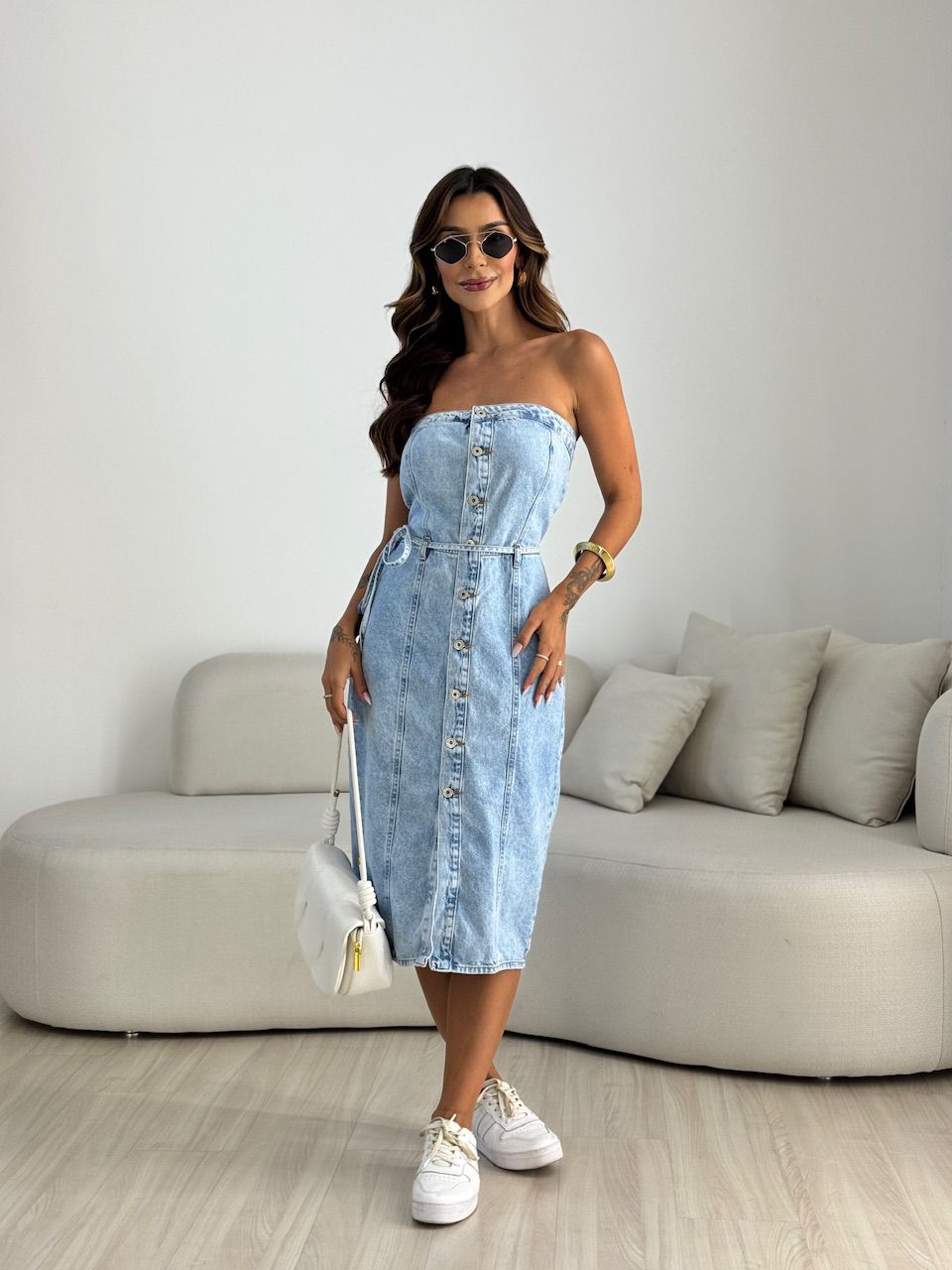 VESTIDO MAITÊ BOTÕES JEANS - 0069520122 - CAROLLA FERRARO