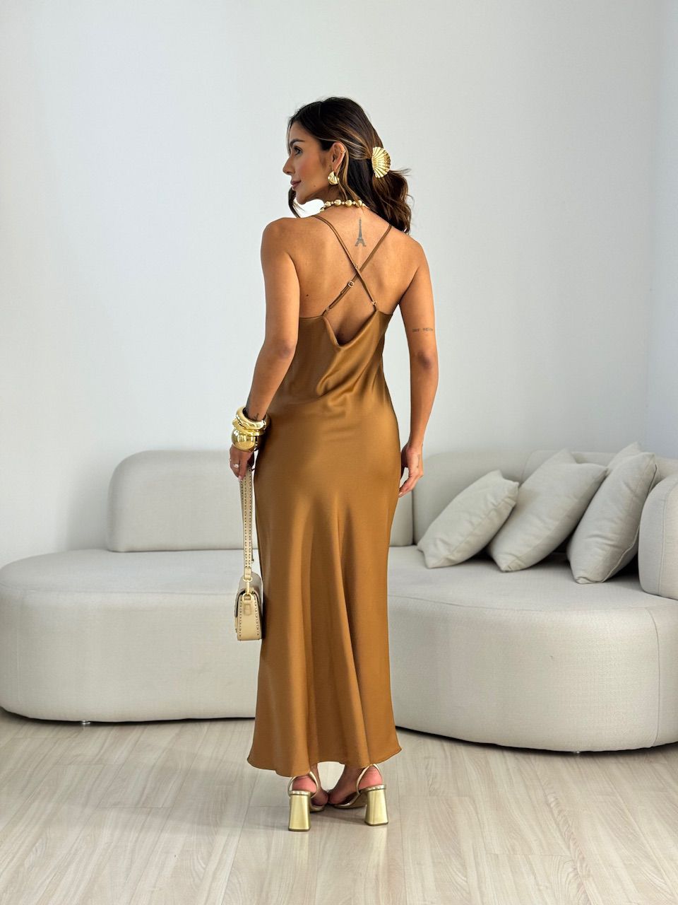 VESTIDO LUIZA ACETINADO MARROM