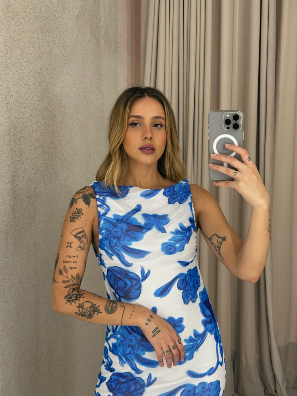 VESTIDO CAVADO TULE OFF/AZUL
