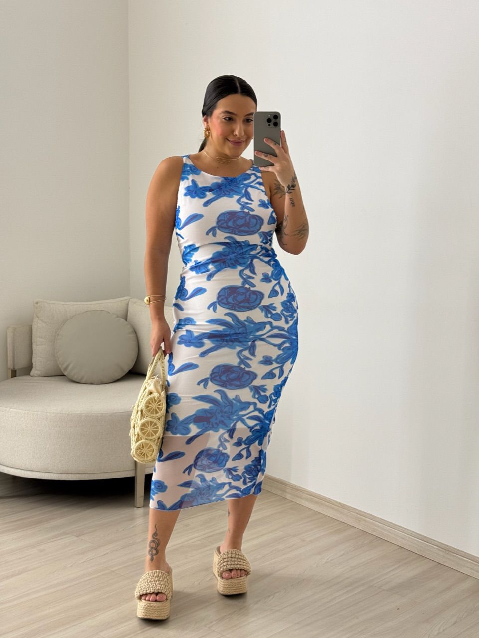 VESTIDO CAVADO TULE OFF/AZUL