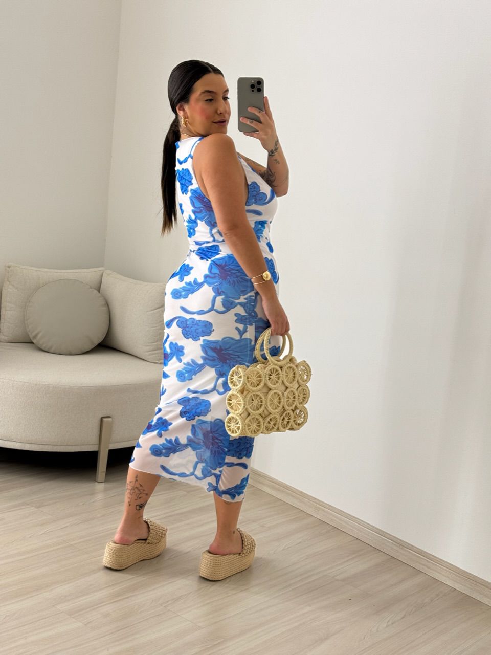 VESTIDO CAVADO TULE OFF/AZUL