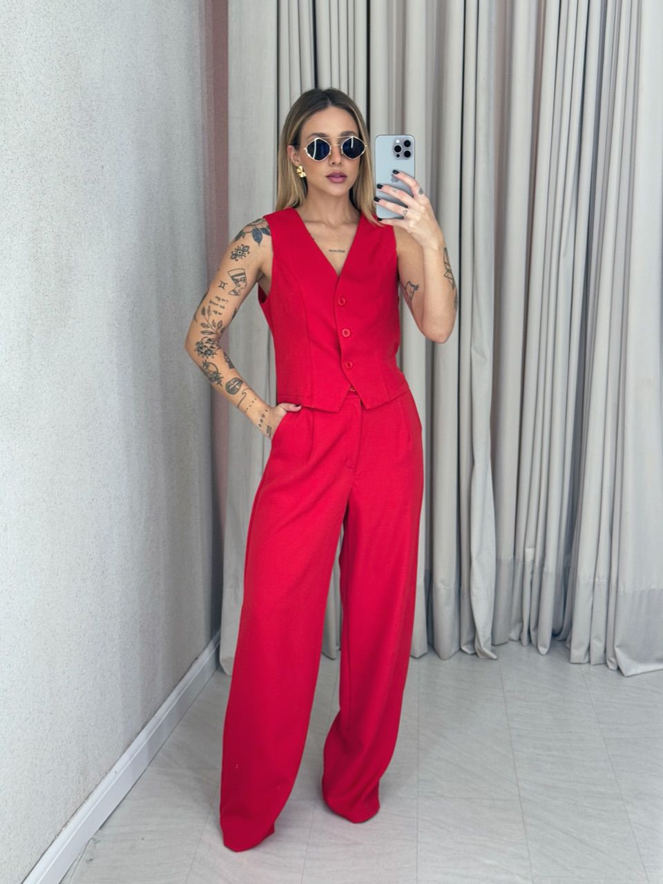 CONJUNTO NATHANY CALÇA VERMELHO - 0060440006 - CAROLLA FERRARO