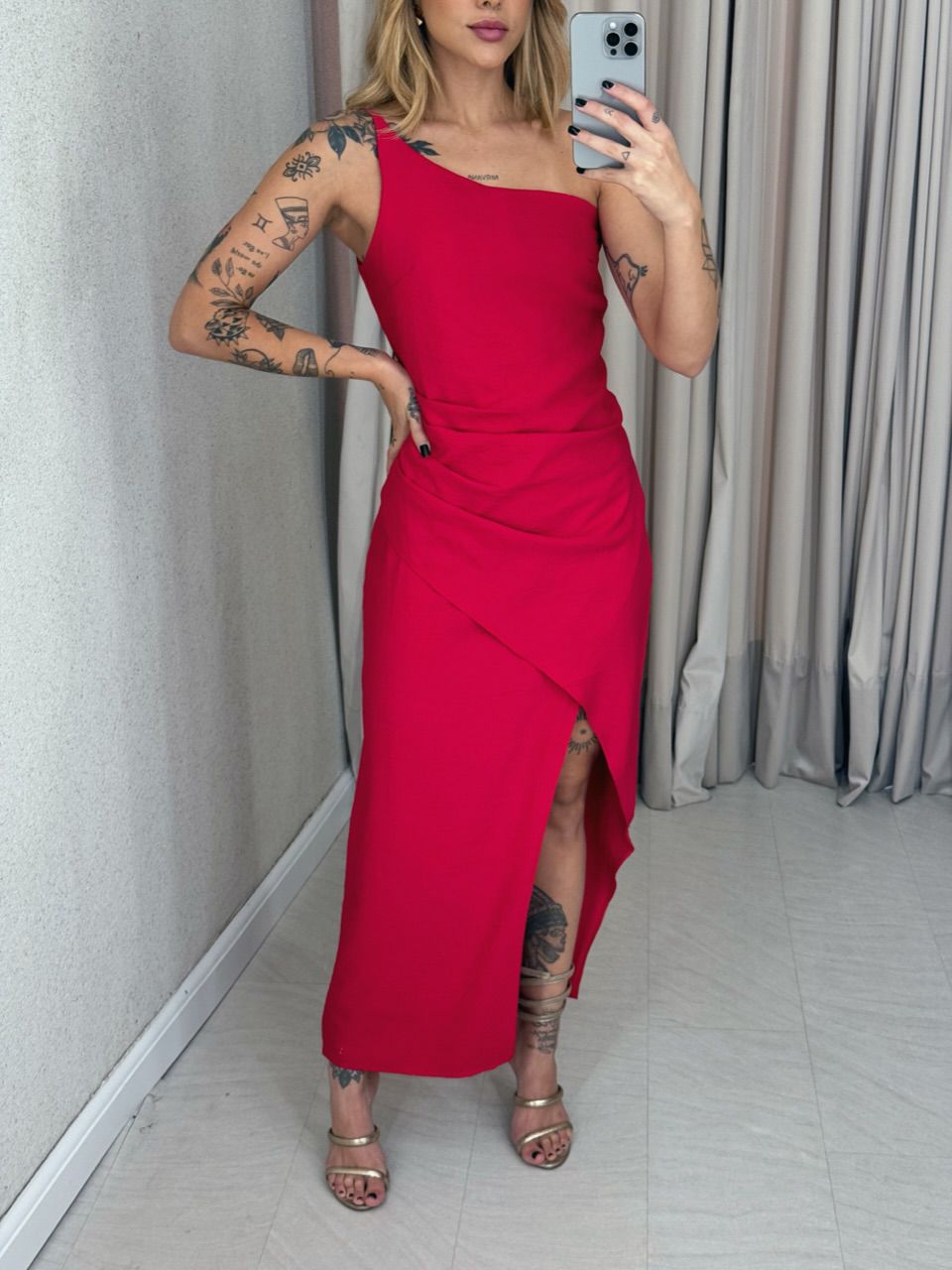 VESTIDO ELOÍSA DRAPEADO VERMELHO