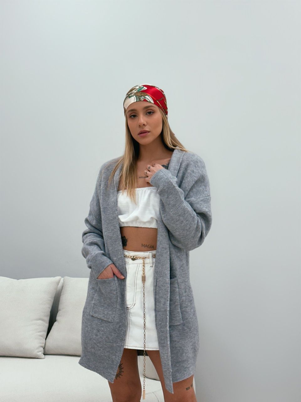 CARDIGAN OVER TRICOT CINZA - 0049070091 - CAROLLA FERRARO