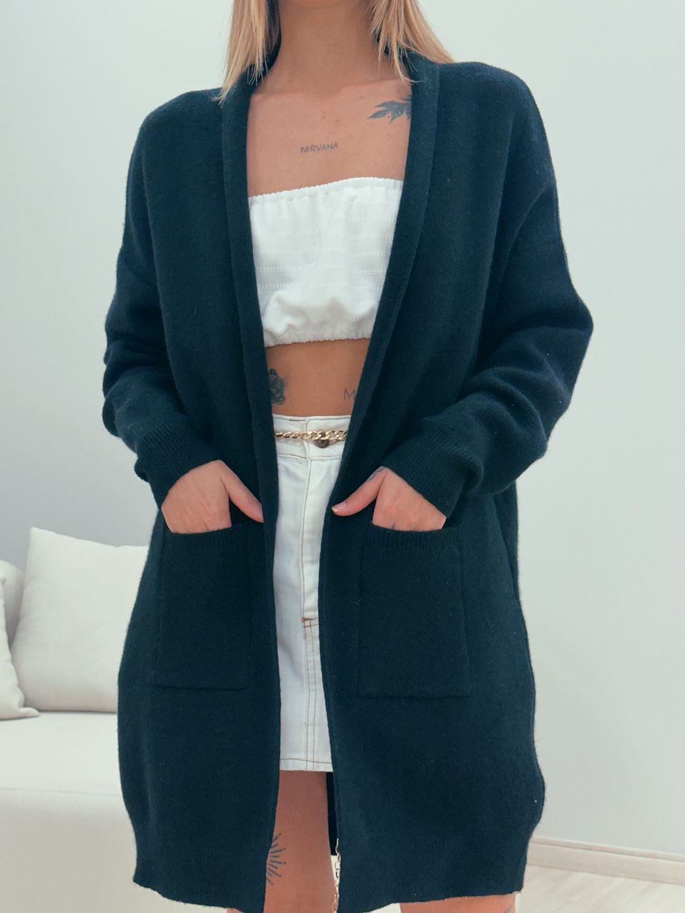 CARDIGAN OVER TRICOT PRETO