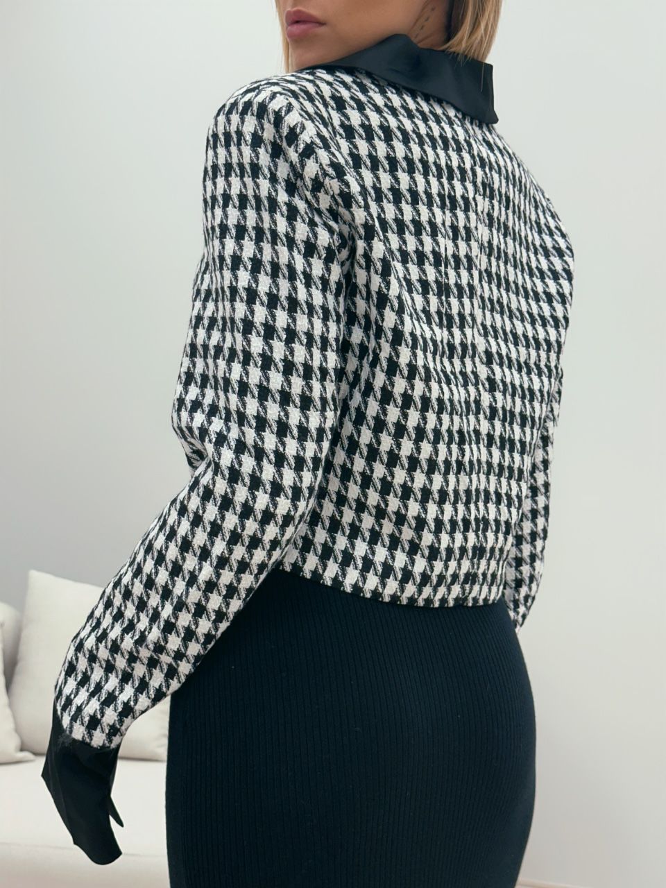 CASACO CURTO PIED POULE PRETO/BRANCO