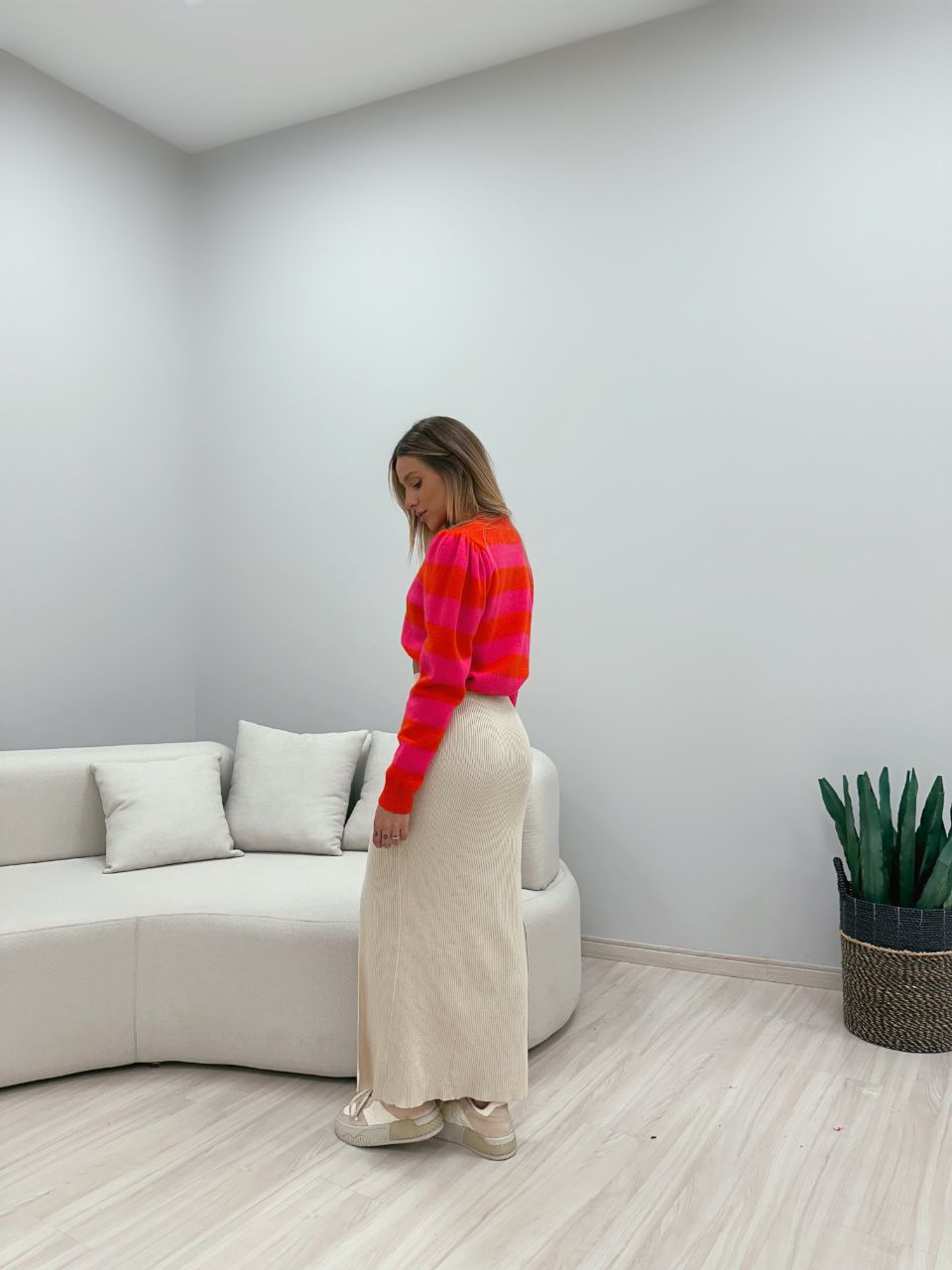 SUÉTER CAROL LISTRADO LARANJA