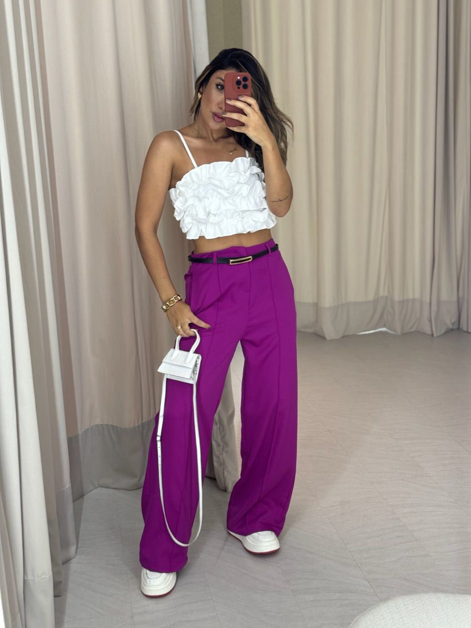 CALÇA BIANCA PANTALONA FUCSIA