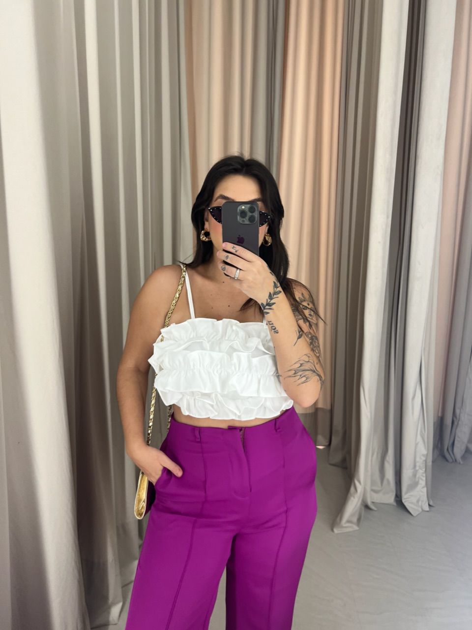 CALÇA BIANCA PANTALONA FUCSIA